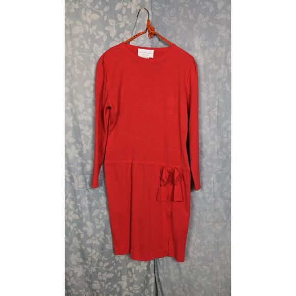 Vintage 90s Schrader Red Drop Waist Wool Blend Midi Dress Sz 10P - Picture 1 of 5